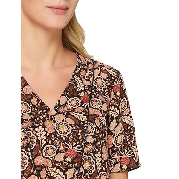 SCOTCH & SODA NEW $95 Short Sleeve V-Neck Ladder Top Brown Floral XS - Picture 3 of 3